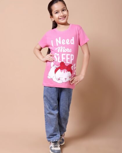 Pink Pussy Cat Girls’ Printed T-Shirt