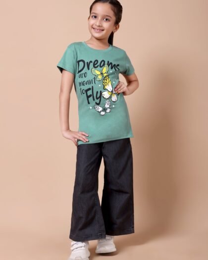 Green Butterfly Girls’ Printed T-Shirt
