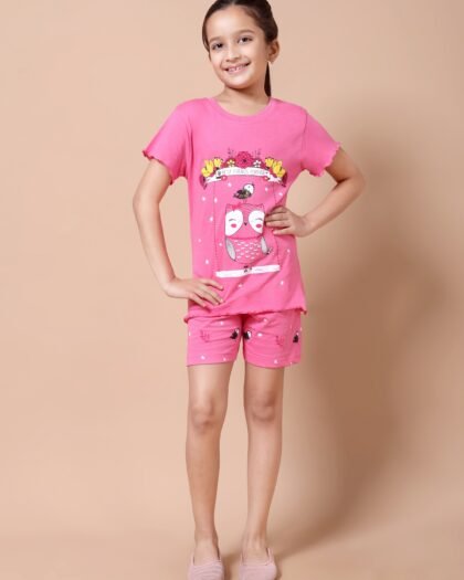 Cotton Candy Pink Owl Print Girls’ Co-ord Set
