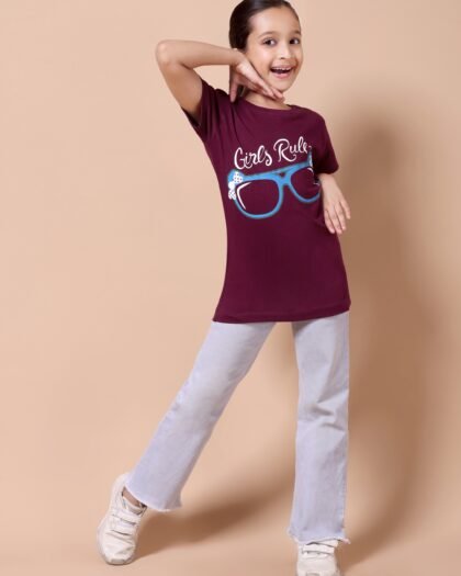 Maroon Girls Rule Girls’ Printed T-Shirt