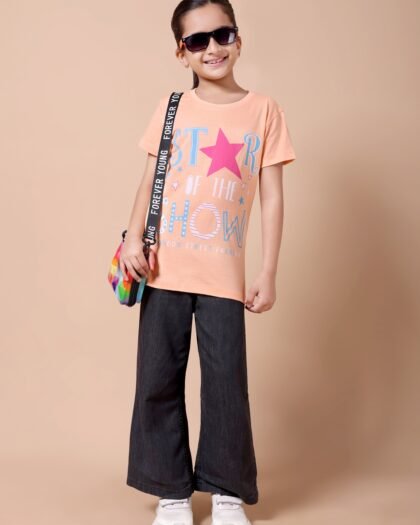 Peach Star Girls’ Printed T-Shirt