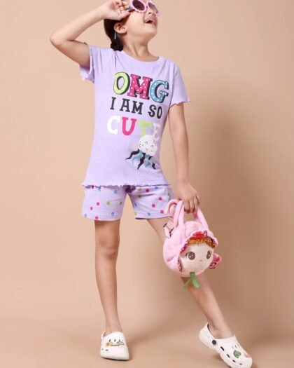 Pastel Lilac Polka Dot & Slogan Co-ord Set