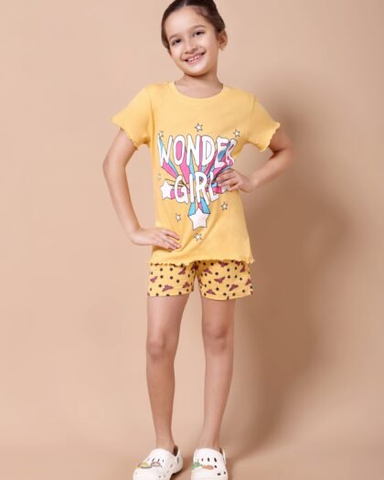 Samoan Sun Yellow Wonder Girl Print  Co-ord Set